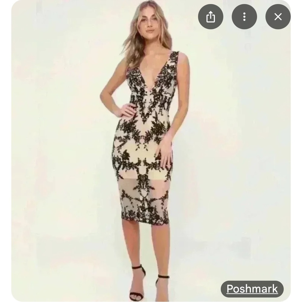 BARDOT Austrailia Flesh Color Sleeveless Dress with Black Lace Overlay Size 6